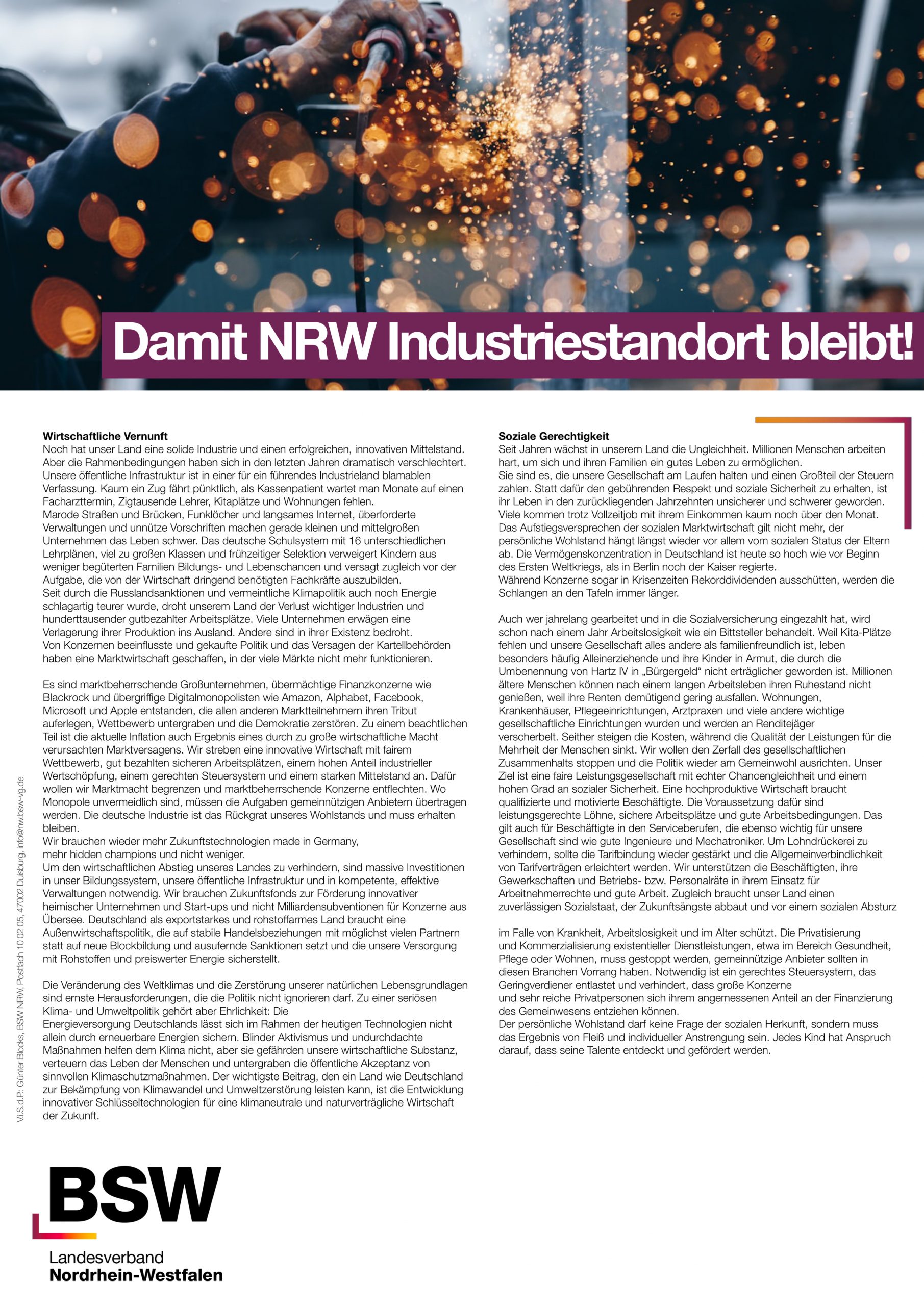 Flyer Industriestandort NRW, Vorderseite