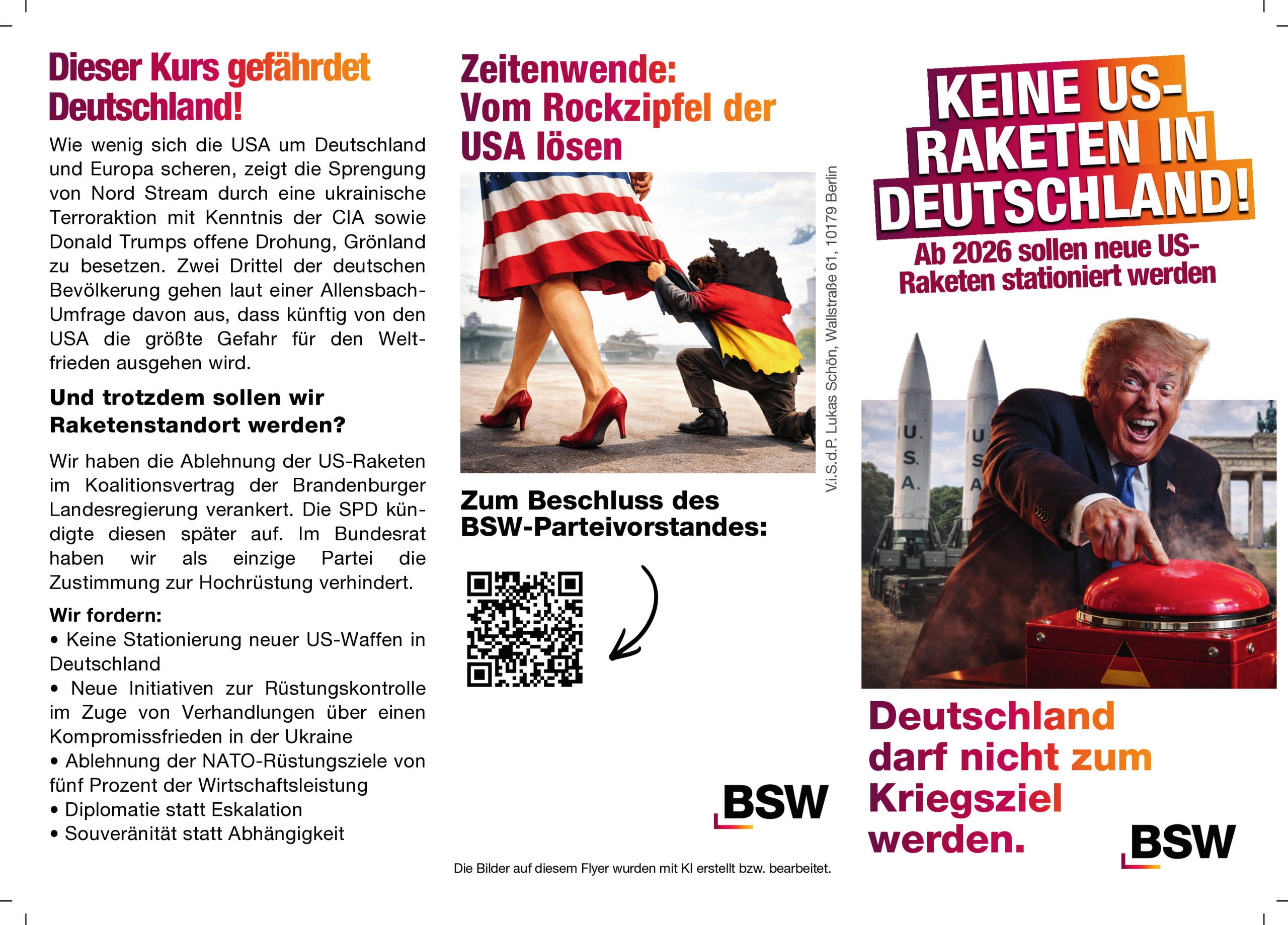 Flyer "Keine US Raketen in Deutschland", Vorderseite, mit Beschnitt
