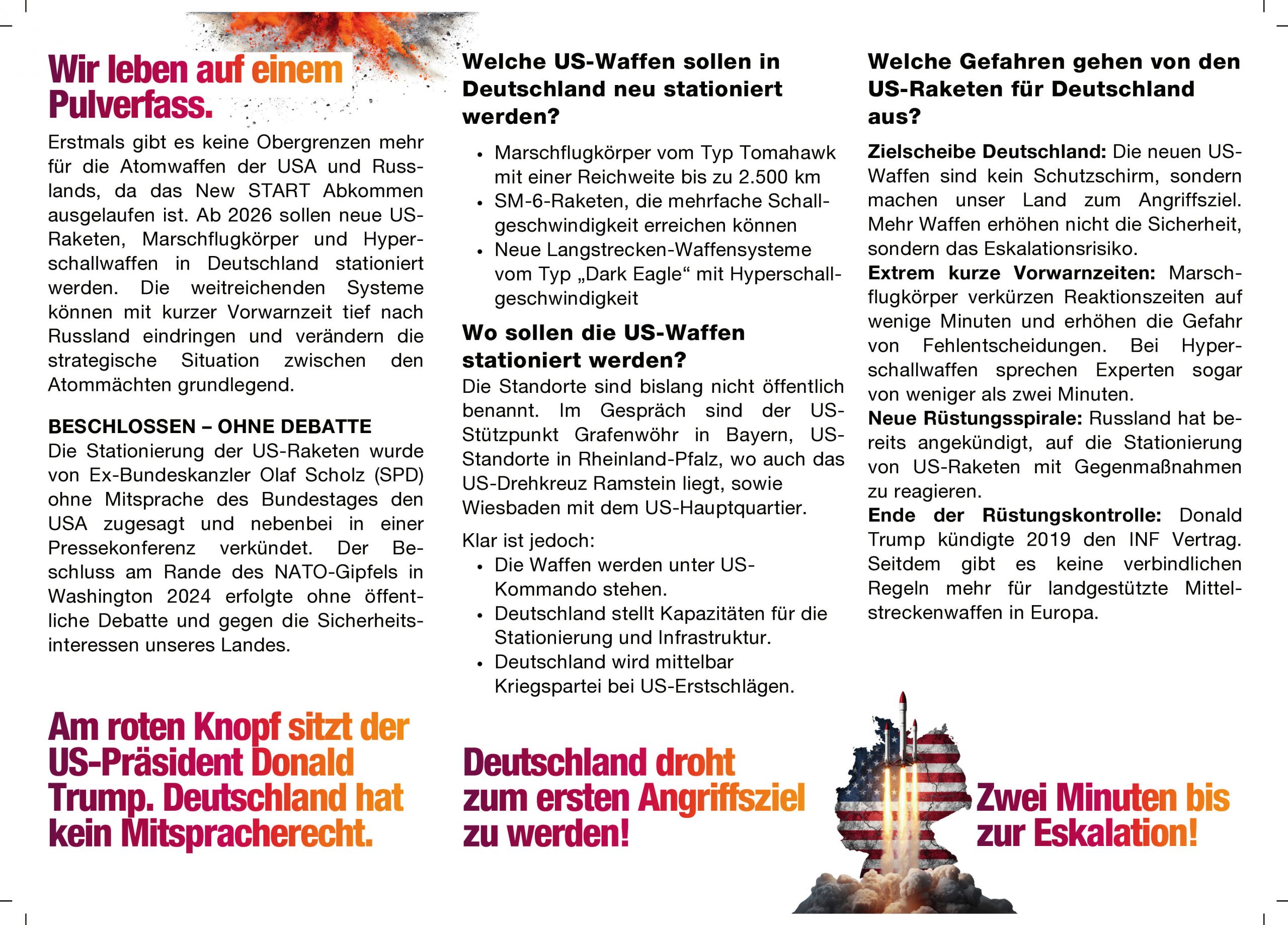 Flyer "Keine US Raketen in Deutschland", Rückseite, mit Beschnitt