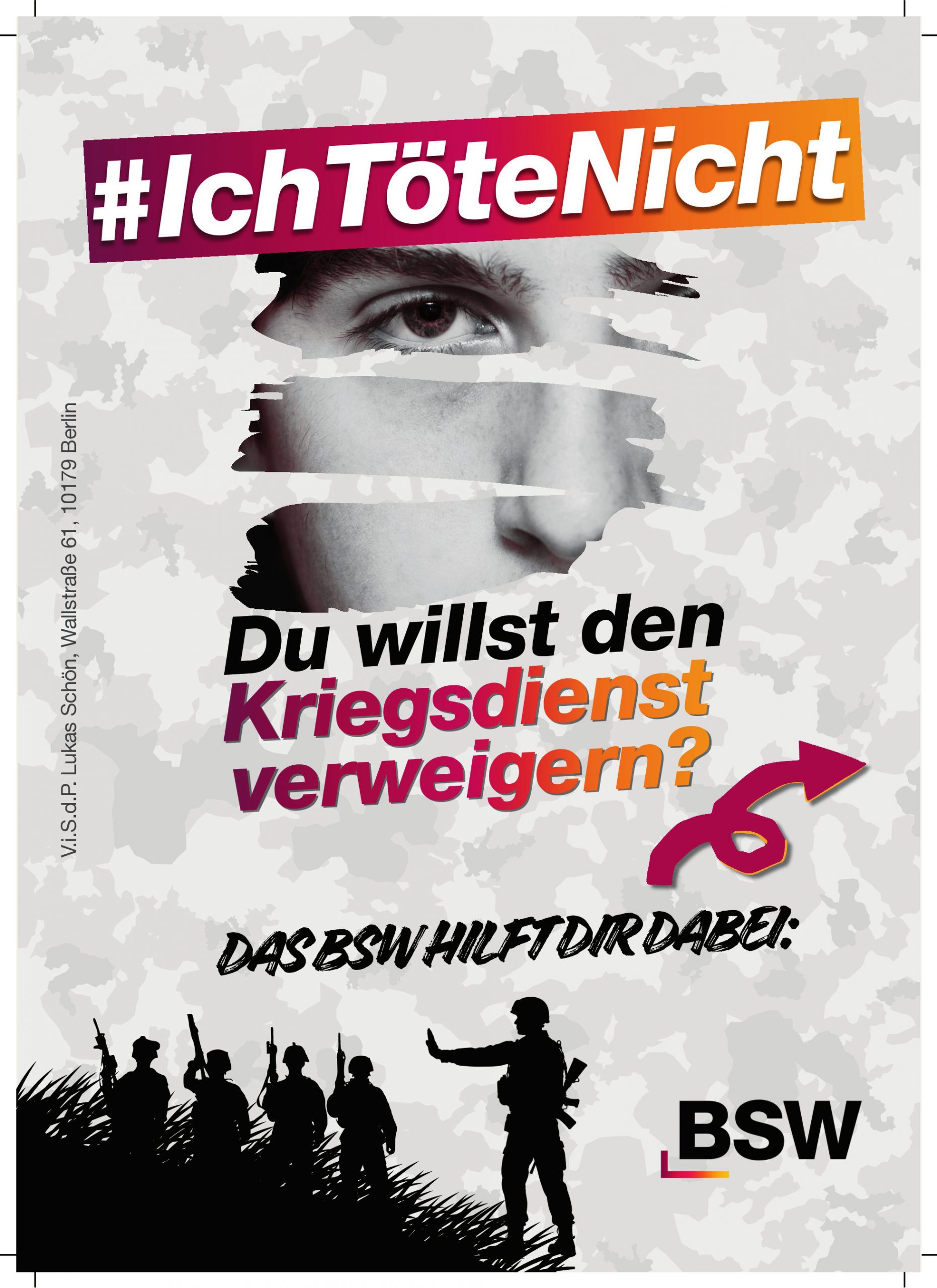 Flyer "#IchTöteNicht!" zur Kriegsdienstverweigerungsapp, Vorderseite