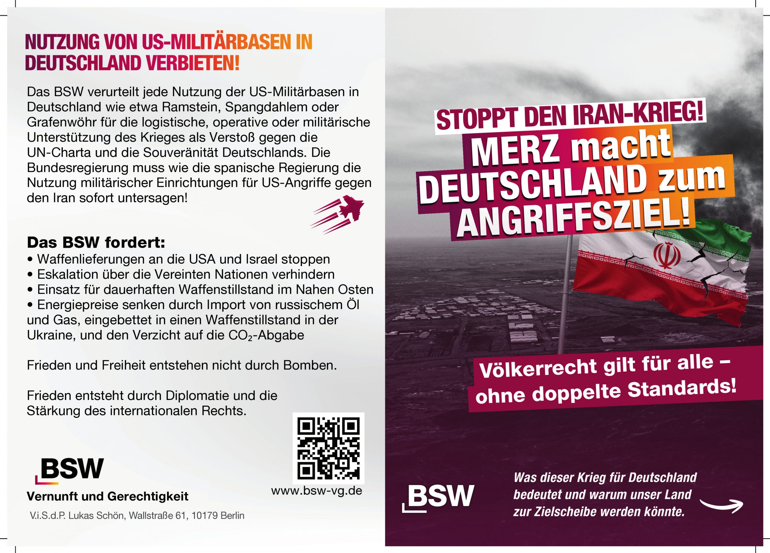 Flyer "Stoppt den Iran-Krieg!", Außenseiten