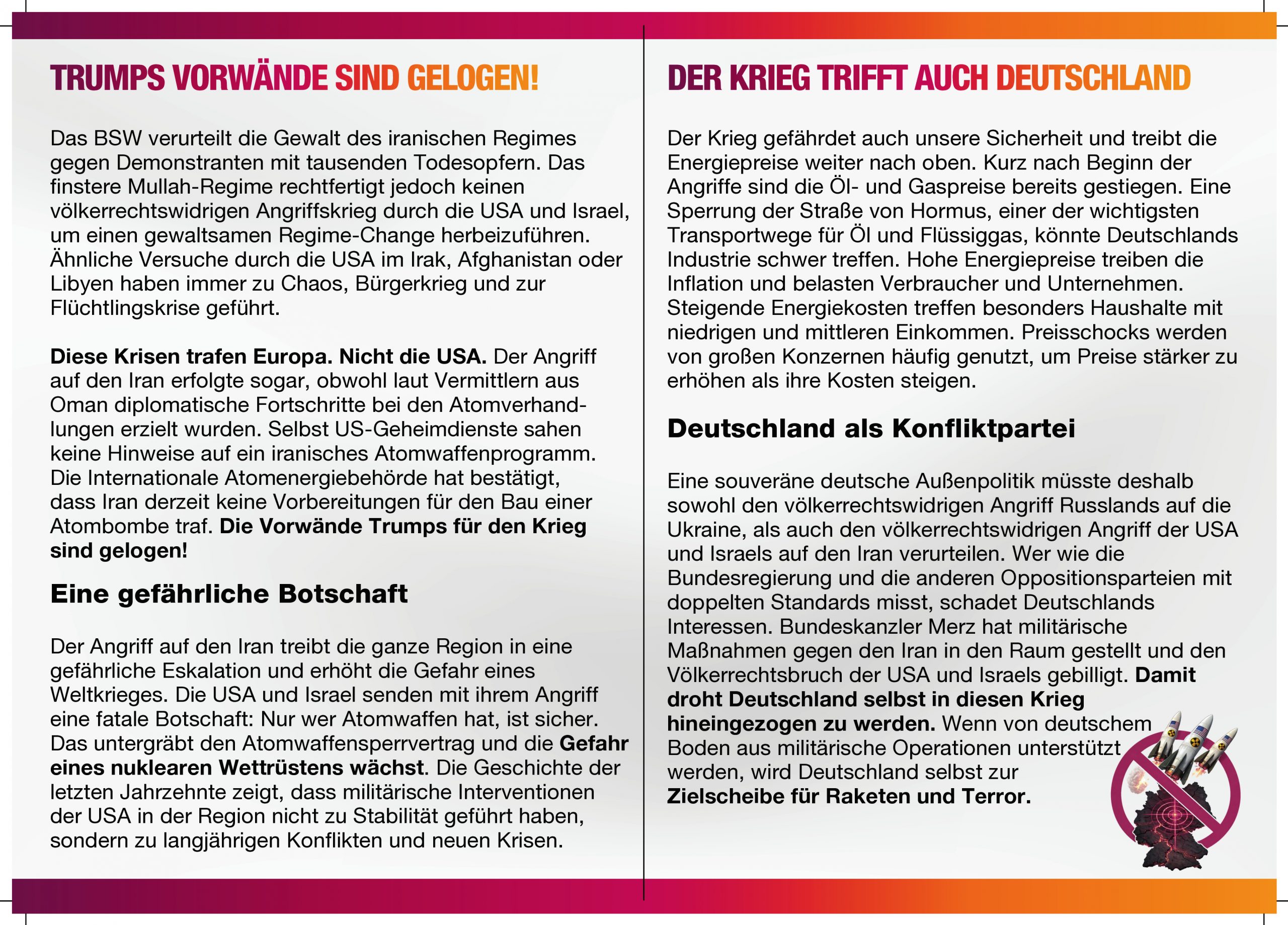 Flyer "Stoppt den Iran-Krieg!", Innenseiten
