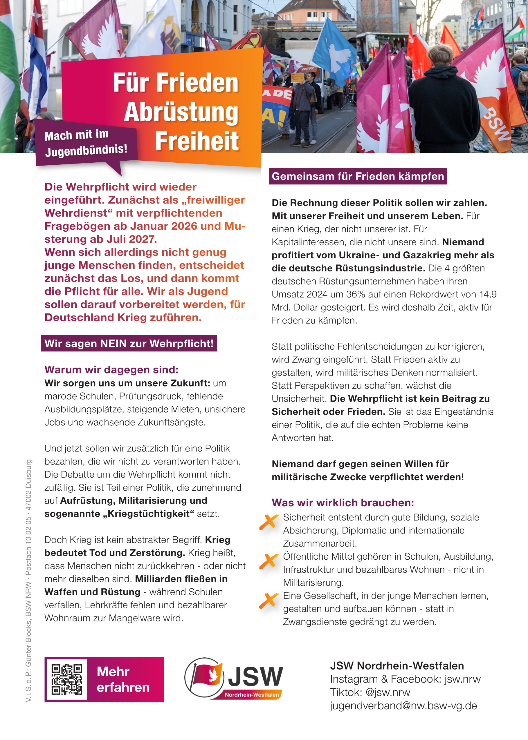 JSW NRW Flyer "Grundsätze", DIN A5, Rückeite