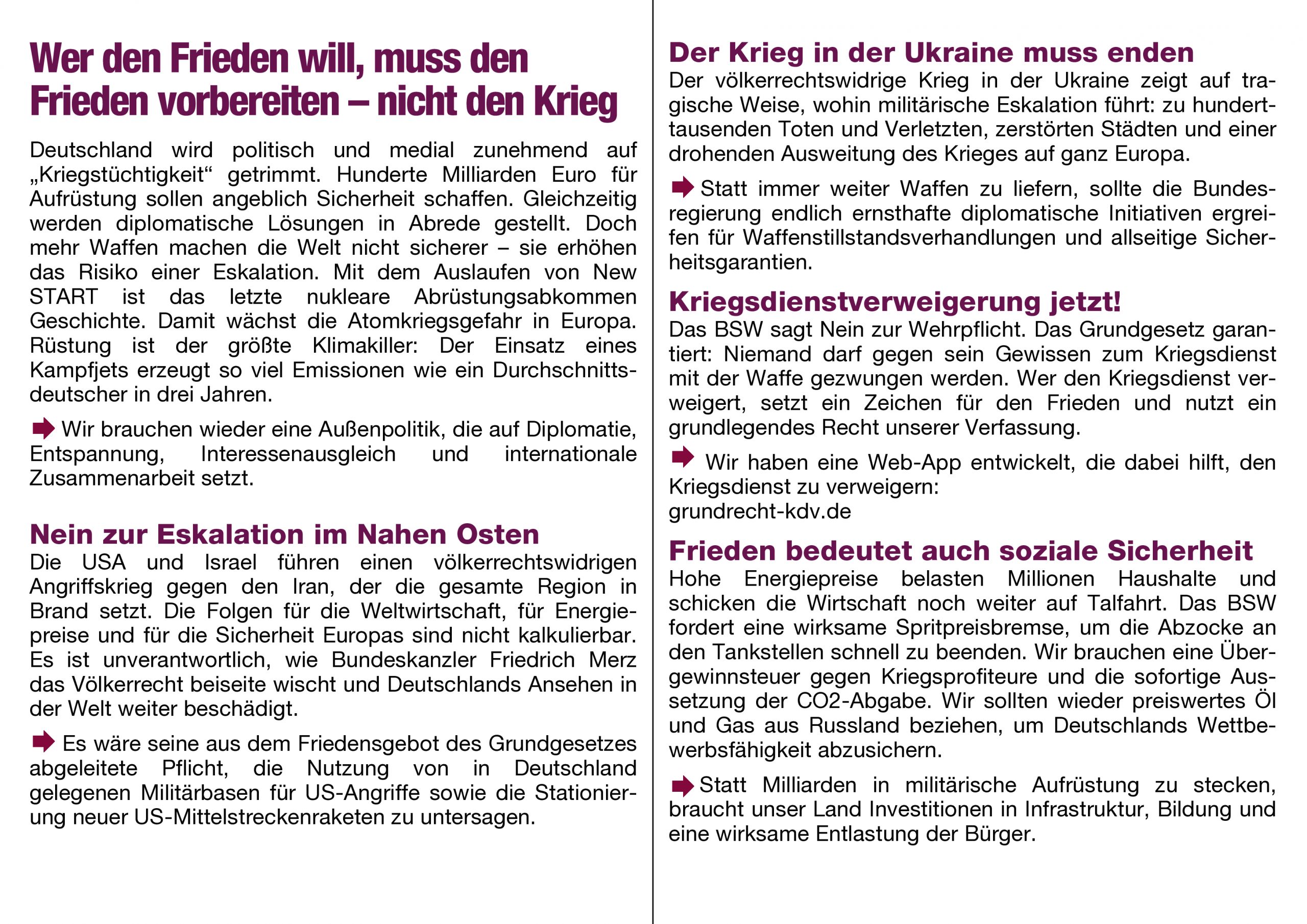 Flyer "Mut zum Frieden statt Kriegsinflation", Rückseite, ohne Beschnitt